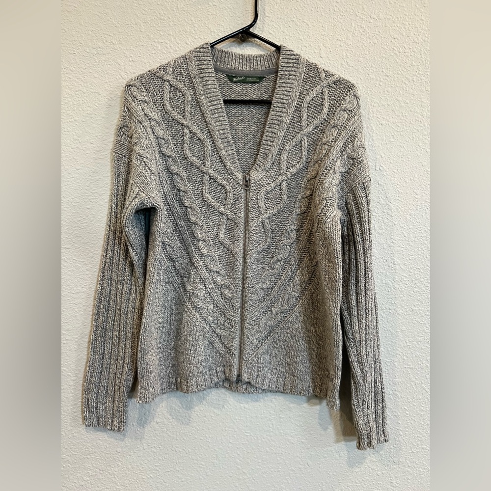 #885 Woolrich Merino Wool Blend Full Zip Sweater Gray Womens Cardigan small